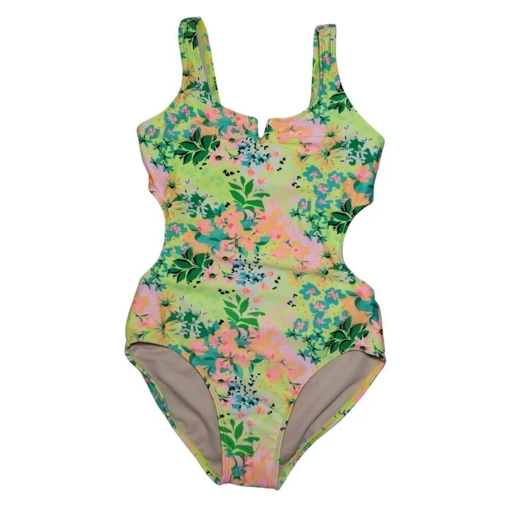 Art Class Girls Floral Print One Piece Swimsuit, Size L 10/12, NWT